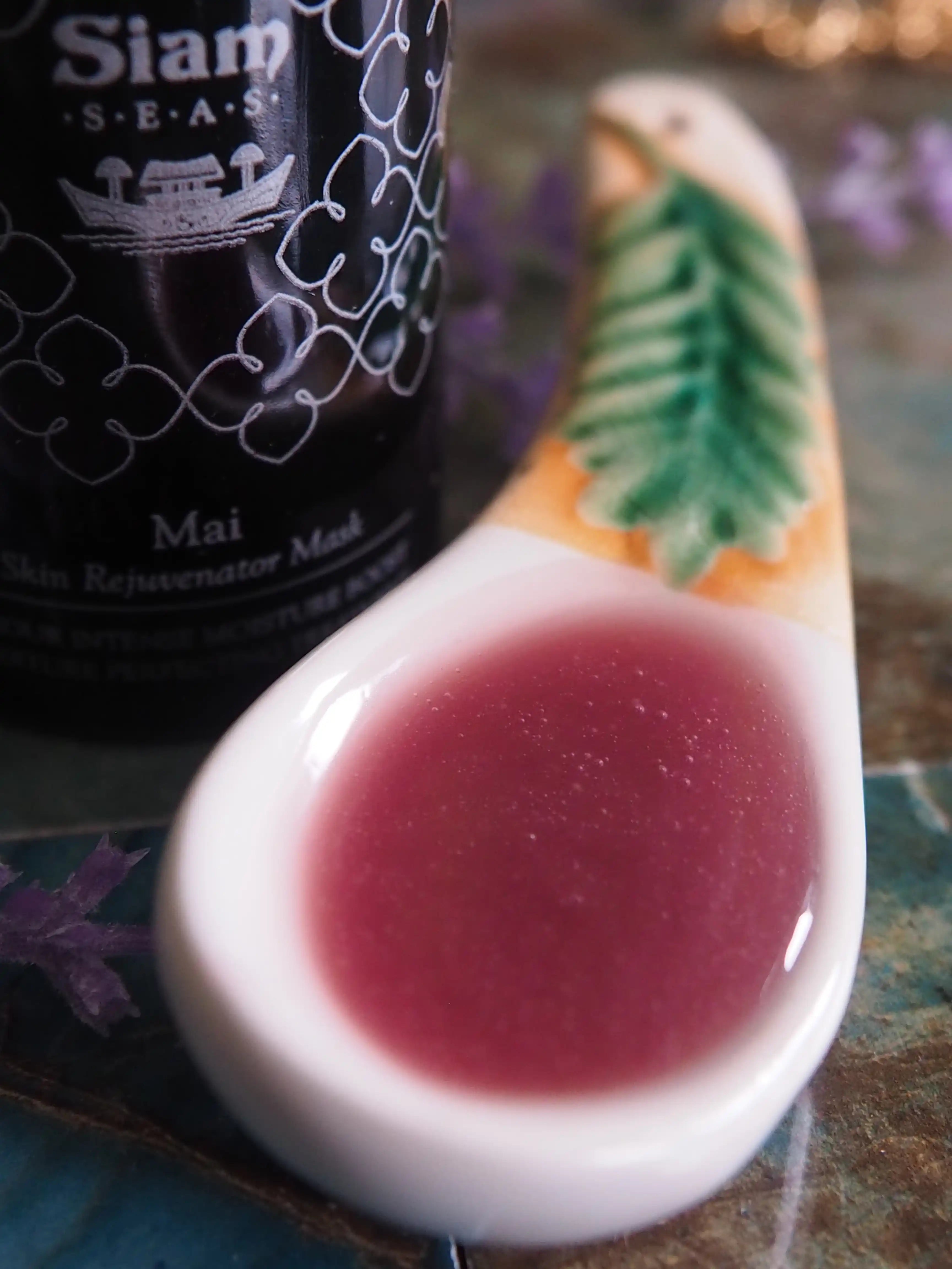 Purple jelly mask to boost skin hydration.